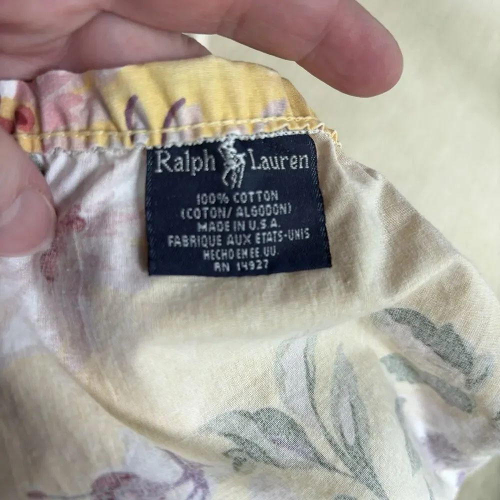 Vintage Ralph Lauren Sophie Brooke FULL Fitted Sheet Floral Yellow Cottage Chic